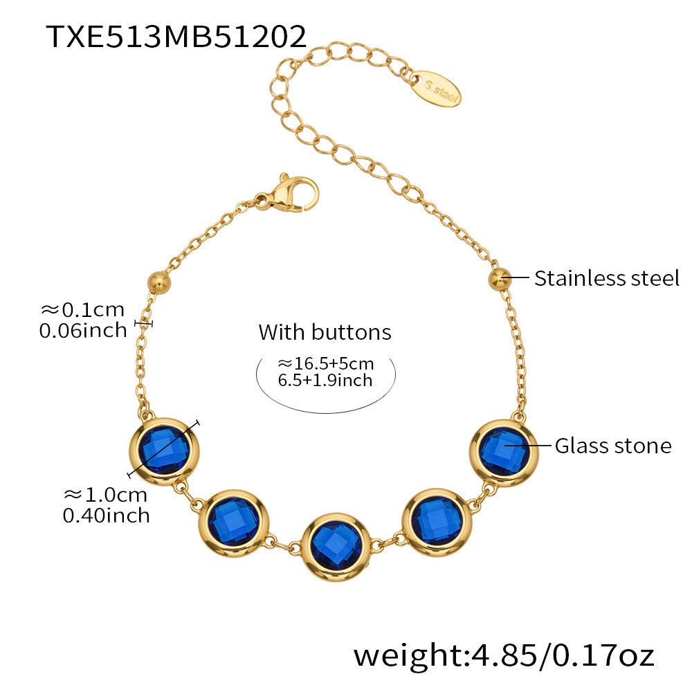 Candy Color Glass Stone Jewelry Set – Stainless Steel Necklaces, Bracelets & Earrings