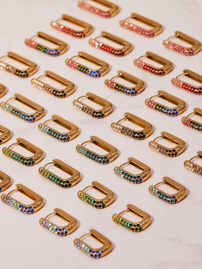 Stainless Steel Long U-Shaped Hoop Earrings with 5A Zircon – Elegant Colorful Statement Fashion Jewelry