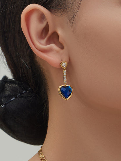 Sparkling Heart Glass Necklace & Earrings Set – Colorful Long Pendant Chain · Stainless Steel Hypoallergenic Jewelry