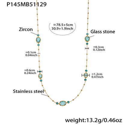 Stainless Steel Oval Gemstone Jewelry Series – Long Pendant Necklace · Bracelet · Drop Earrings | WANTI Jewelry