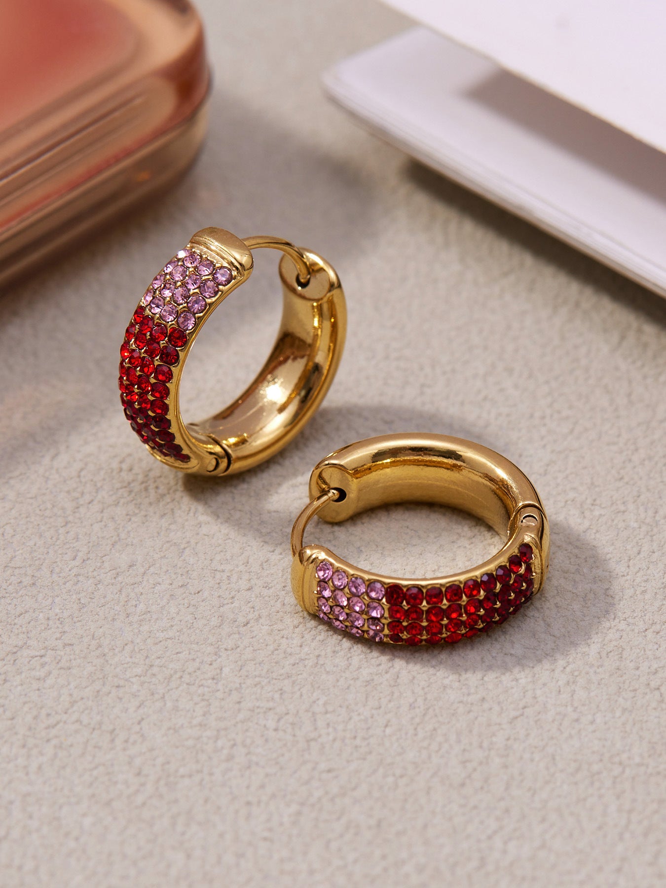 Stainless Steel Geometric Round Zircon Earrings – Multicolor Sparkle Hoop Earrings | WANTI Jewelry