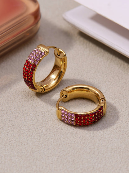 Stainless Steel Geometric Round Zircon Earrings – Multicolor Sparkle Hoop Earrings | WANTI Jewelry