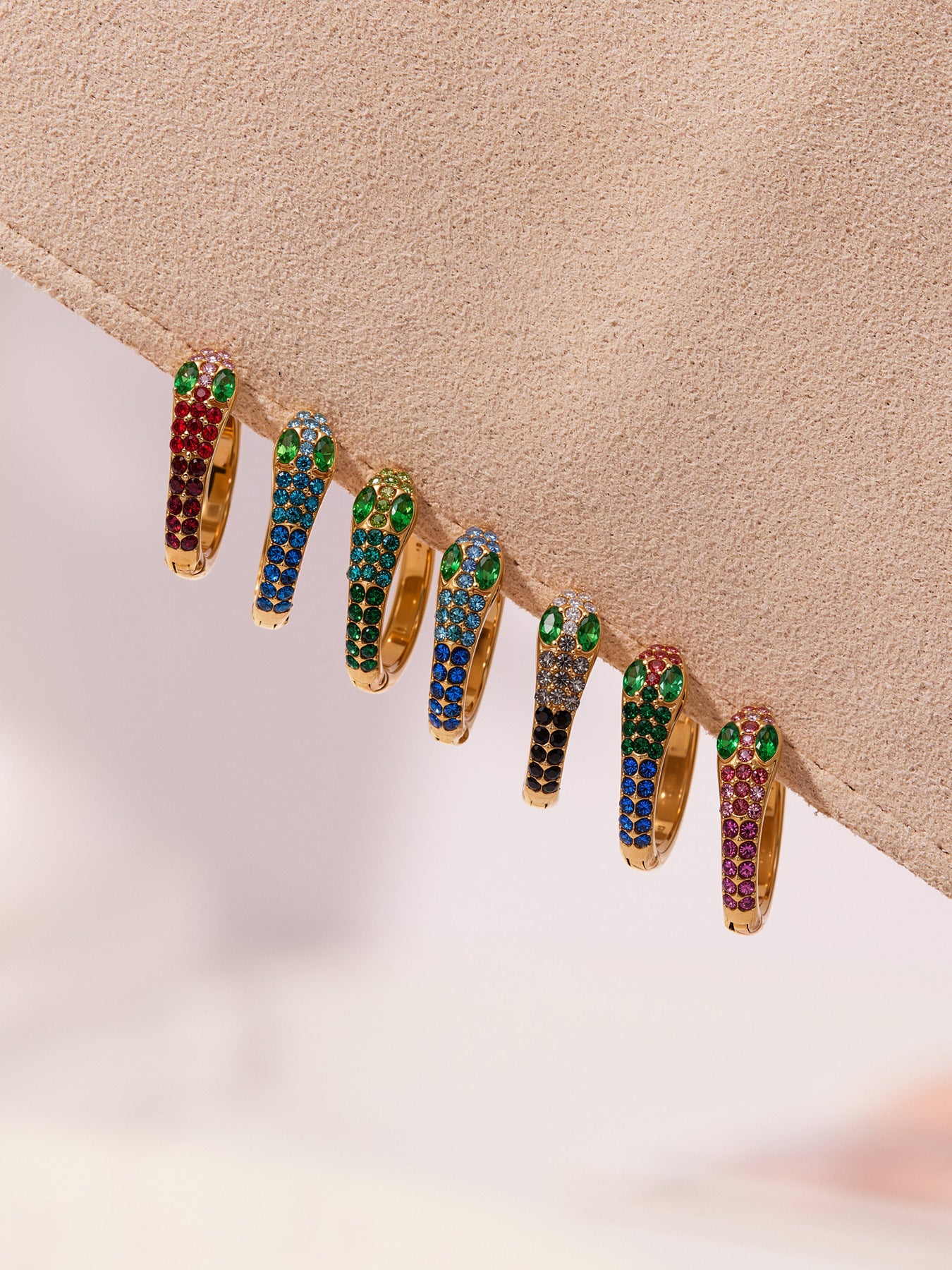 Colorful Zircon Snake Hoop Earrings | Stainless Steel Serpent Earrings Set – WANTI Jewelry