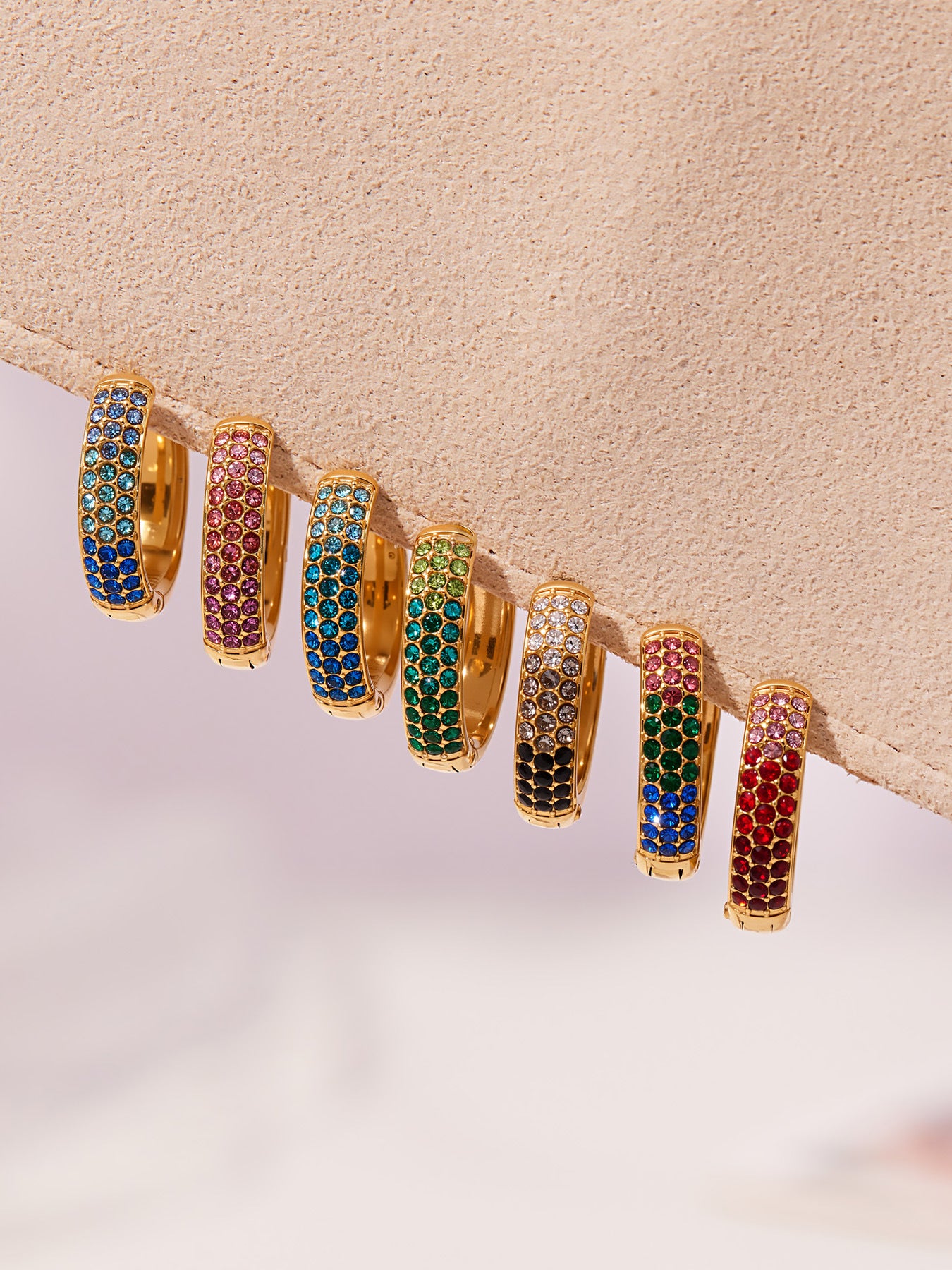 Stainless Steel Colorful Zircon Round Hoop Earrings Set — Minimal Classic Luxury Hoops