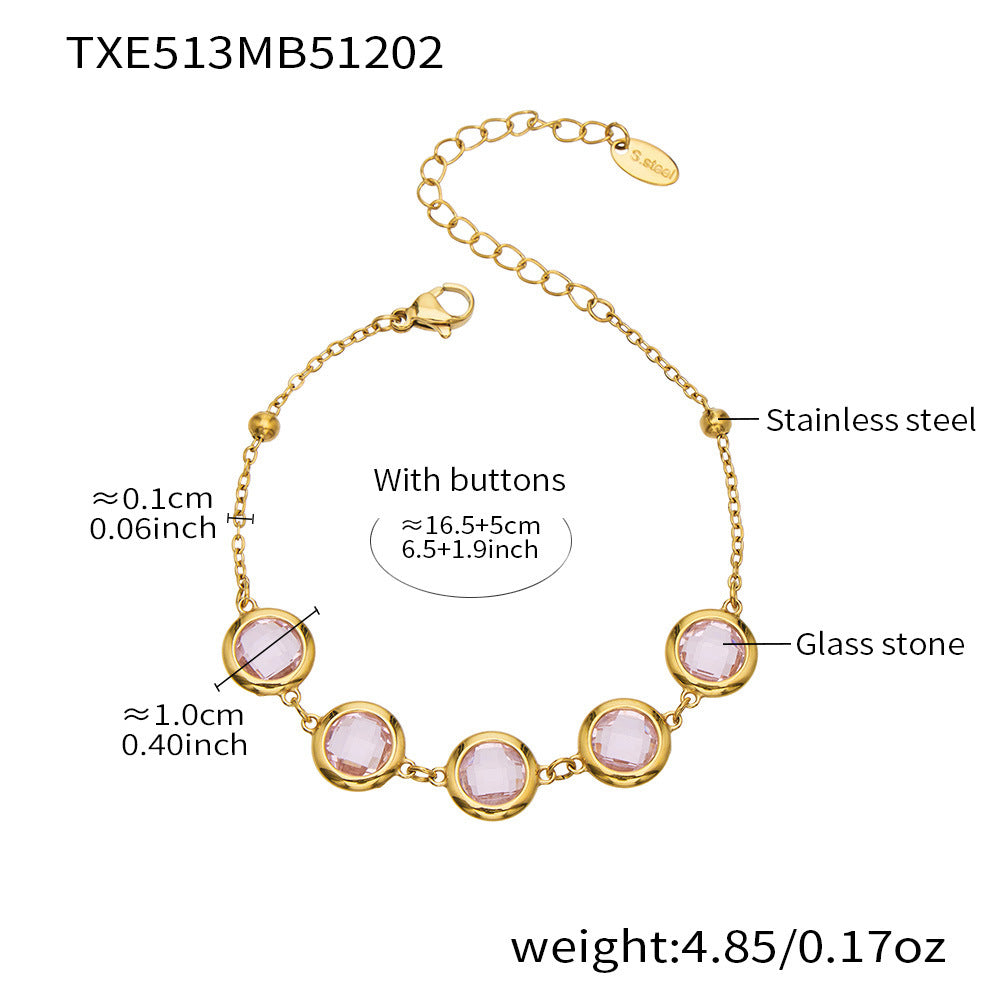 Candy Color Glass Stone Jewelry Set – Stainless Steel Necklaces, Bracelets & Earrings