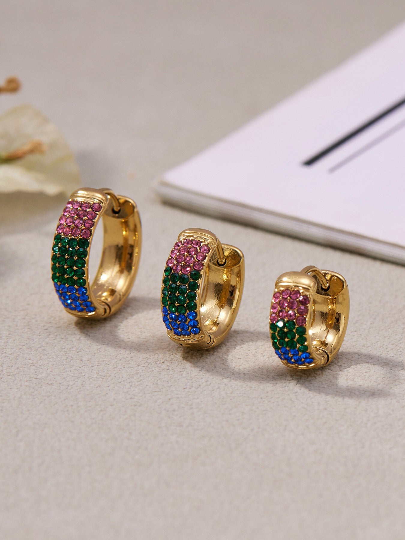 Stainless Steel Geometric Round Zircon Earrings – Multicolor Sparkle Hoop Earrings | WANTI Jewelry