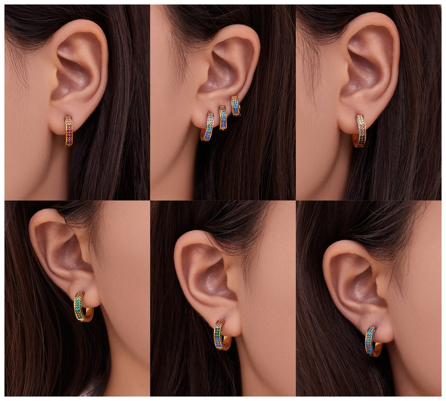 Stainless Steel U-Shaped Zircon Earrings – Colorful High-End Fashion Jewelry Hoop Set