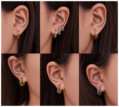 Stainless Steel U-Shaped Zircon Earrings – Colorful High-End Fashion Jewelry Hoop Set