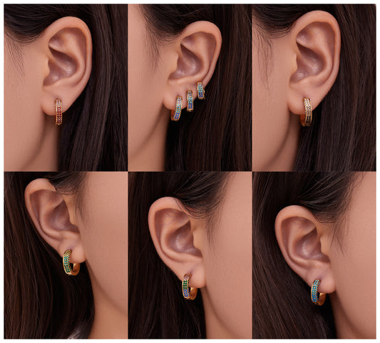 Stainless Steel U-Shaped Zircon Earrings – Colorful High-End Fashion Jewelry Hoop Set