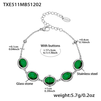 Candy Color Oval Glass Stone Necklace, Bracelet & Earrings Set – Stainless Steel | Fashion Jewelry | Colorful Minimalist Accessories