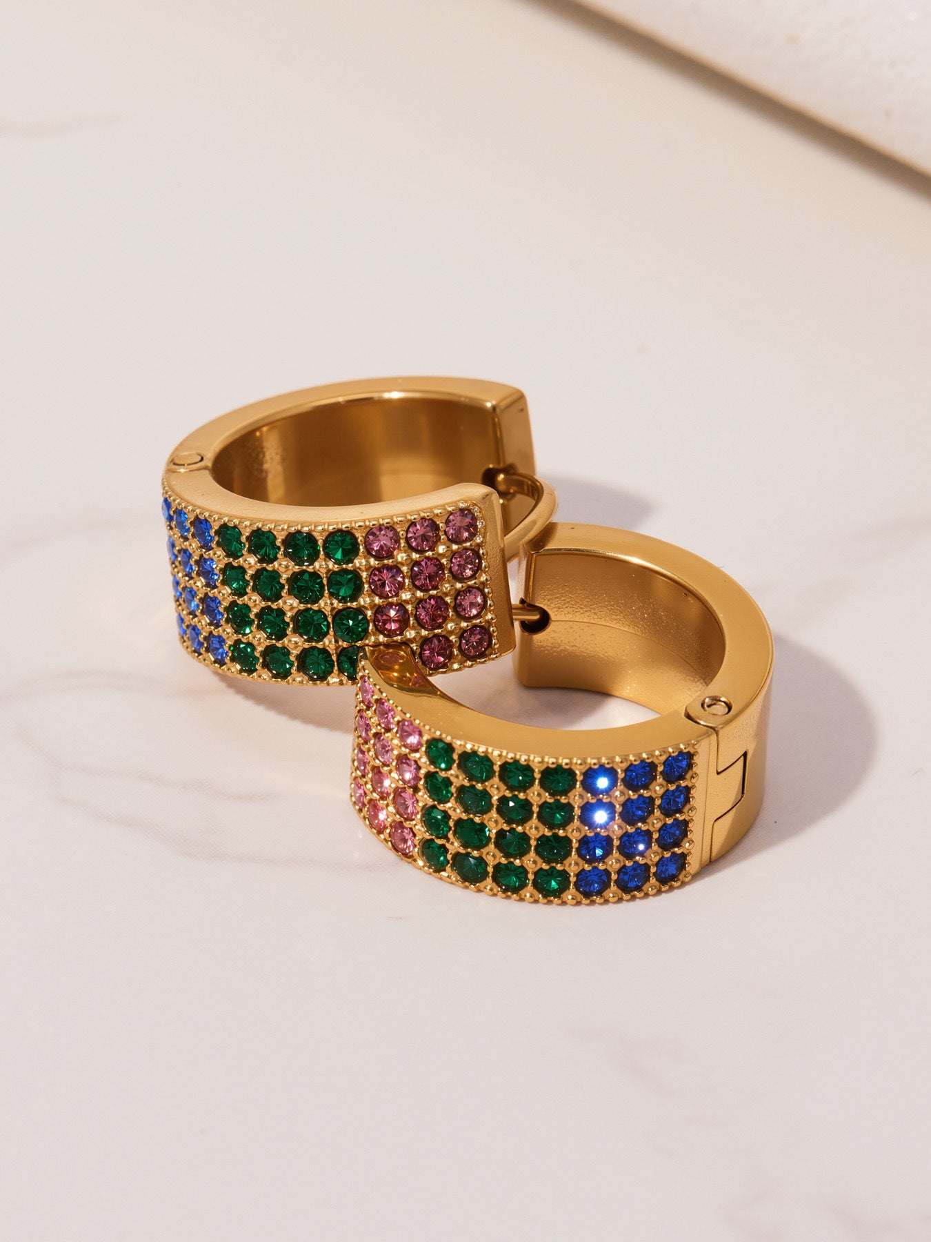Stainless Steel Colorful Zircon Round Hoop Earrings Set – Modern Minimalist Retro Luxury Hoops