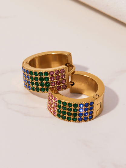 Stainless Steel Colorful Zircon Round Hoop Earrings Set – Modern Minimalist Retro Luxury Hoops