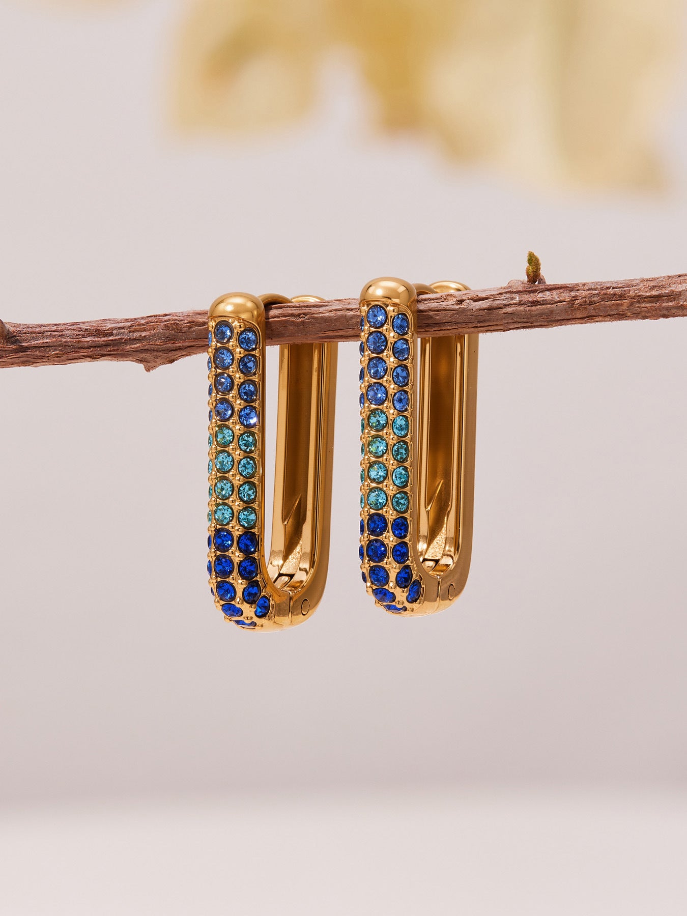 Stainless Steel Long U-Shaped Hoop Earrings with 5A Zircon – Elegant Colorful Statement Fashion Jewelry