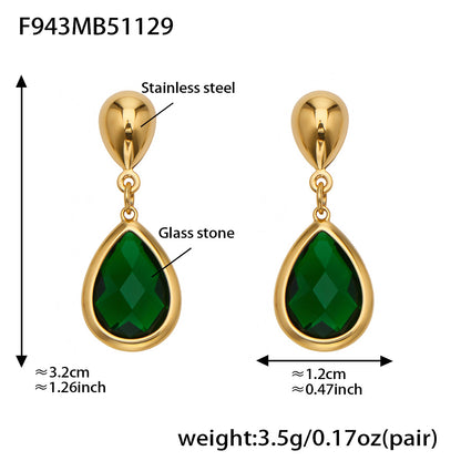 Stainless Steel Oval Gemstone Jewelry Series – Long Pendant Necklace · Bracelet · Drop Earrings | WANTI Jewelry