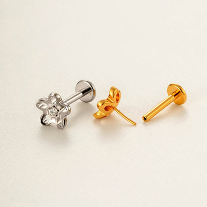 Implant Grade G23 ASTM F136 Titanium Geometric Labret Stud | Push Pin Flat Back 16G Lip & Cartilage Piercing Jewelry