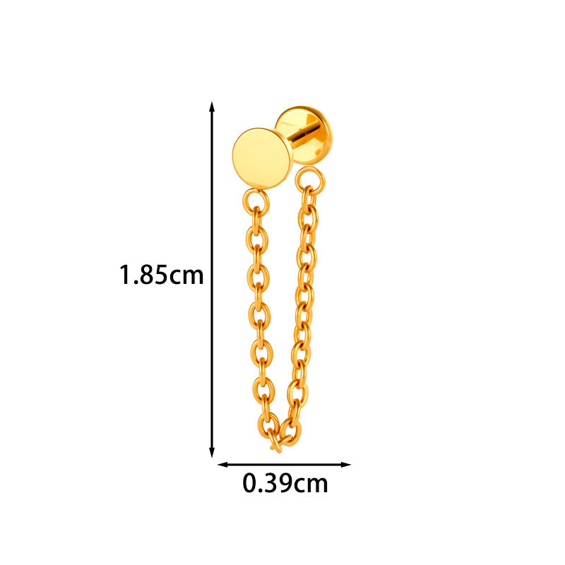 Implant Grade G23 ASTM F136 Titanium Geometric Tassel Chain Ear Stud | Push Pin Flat Back 16G Cartilage Jewelry