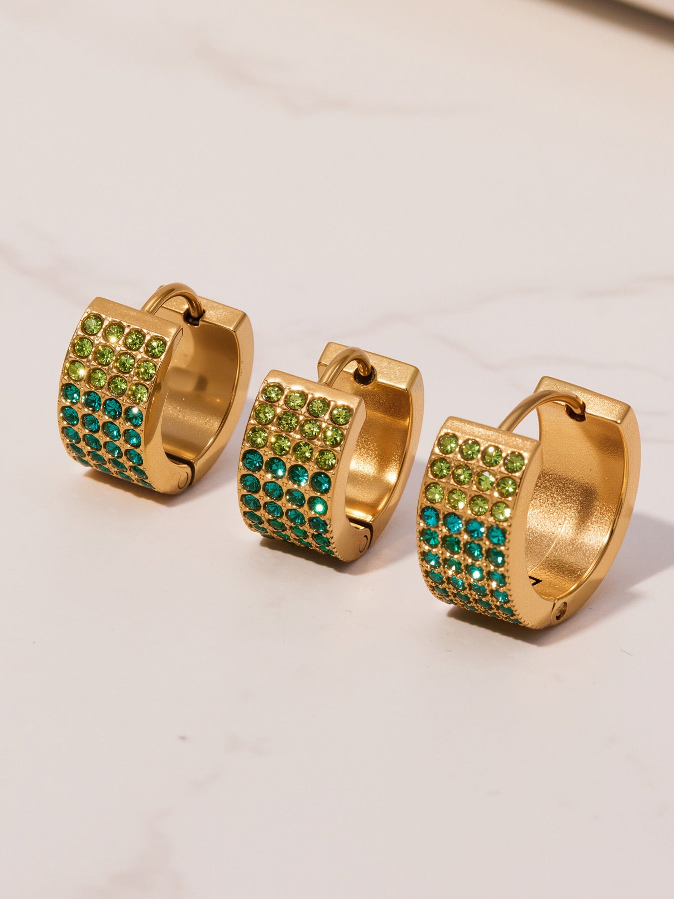 Stainless Steel Colorful Zircon Round Hoop Earrings Set – Modern Minimalist Retro Luxury Hoops