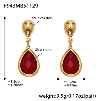 Stainless Steel Oval Gemstone Jewelry Series – Long Pendant Necklace · Bracelet · Drop Earrings | WANTI Jewelry