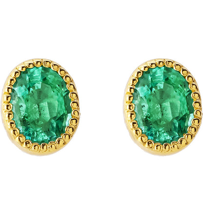 14K Gold Natural Emerald Stud Earrings