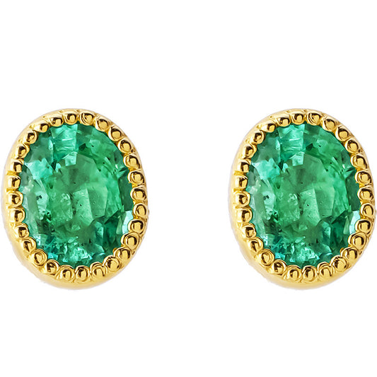 14K Gold Natural Emerald Stud Earrings