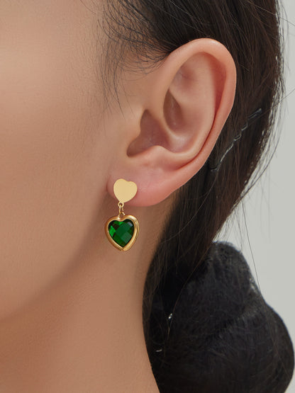 Sparkling Heart Glass Necklace & Earrings Set – Colorful Long Pendant Chain · Stainless Steel Hypoallergenic Jewelry