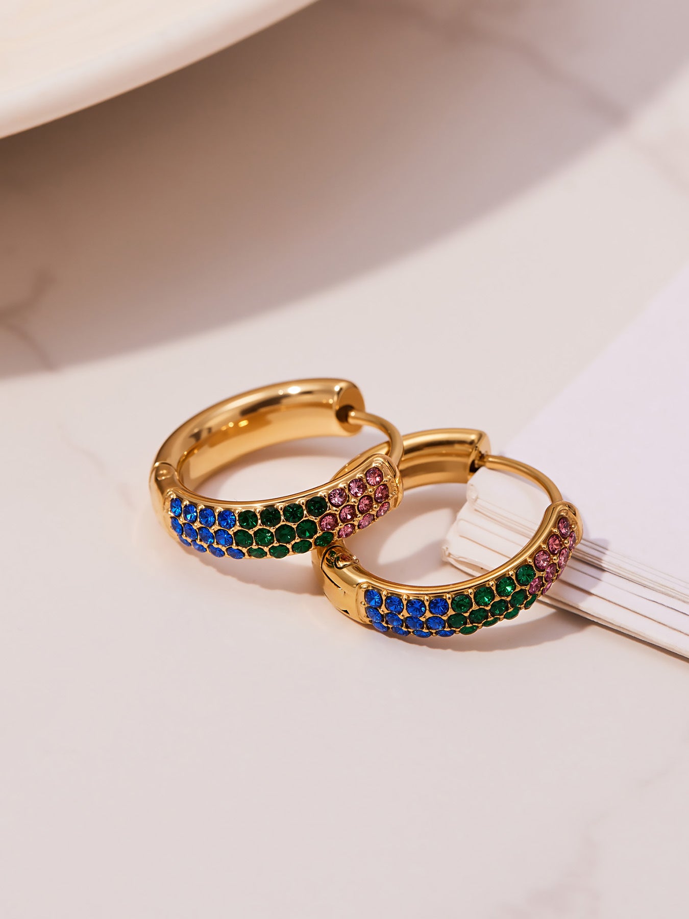 Stainless Steel Colorful Zircon Round Hoop Earrings Set — Minimal Classic Luxury Hoops