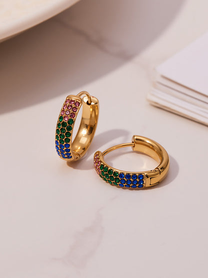 Stainless Steel Colorful Zircon Round Hoop Earrings Set — Minimal Classic Luxury Hoops