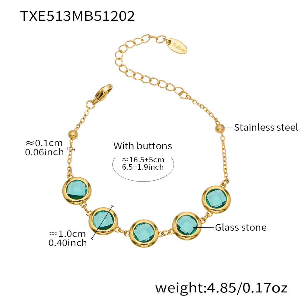 Candy Color Glass Stone Jewelry Set – Stainless Steel Necklaces, Bracelets & Earrings