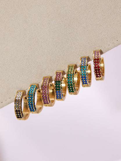 Stainless Steel U-Shaped Zircon Earrings – Colorful High-End Fashion Jewelry Hoop Set
