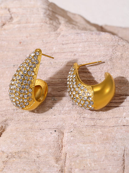 Elegant Teardrop Zircon Earrings – Stainless Steel Enamel, Pearl & Rhinestone Collection | Hypoallergenic Fashion Jewelry