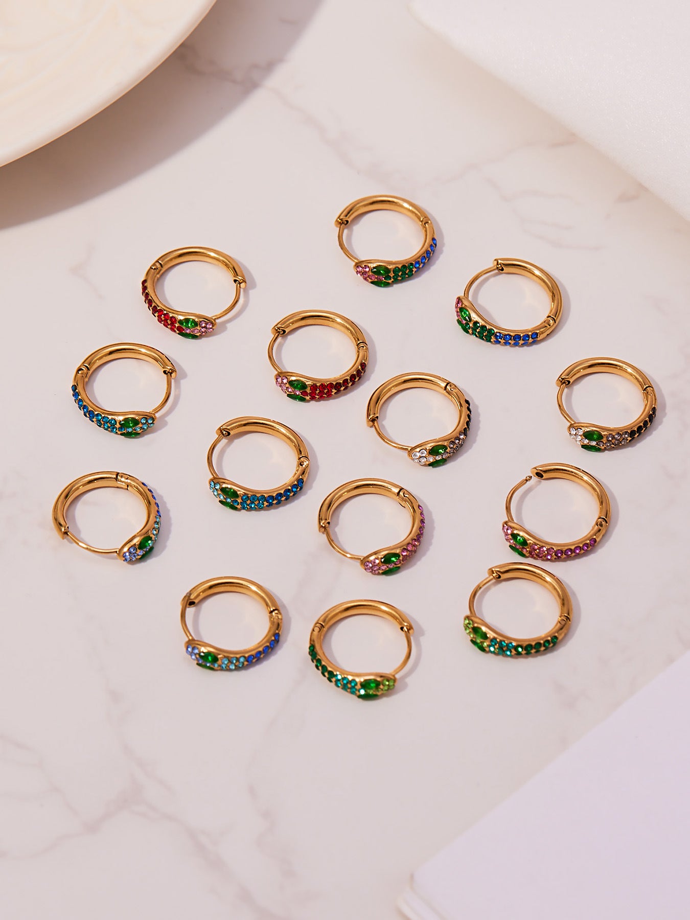 Colorful Zircon Snake Hoop Earrings | Stainless Steel Serpent Earrings Set – WANTI Jewelry