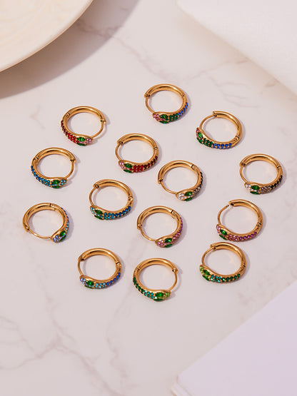Colorful Zircon Snake Hoop Earrings | Stainless Steel Serpent Earrings Set – WANTI Jewelry