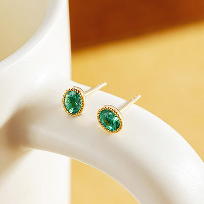 14K Gold Natural Emerald Stud Earrings