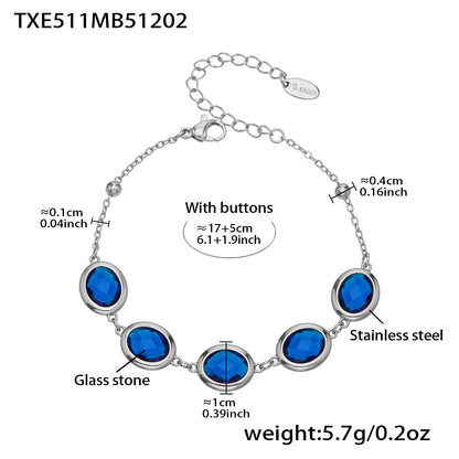 Candy Color Oval Glass Stone Necklace, Bracelet & Earrings Set – Stainless Steel | Fashion Jewelry | Colorful Minimalist Accessories