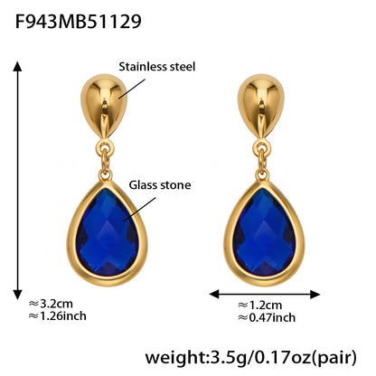 Stainless Steel Oval Gemstone Jewelry Series – Long Pendant Necklace · Bracelet · Drop Earrings | WANTI Jewelry