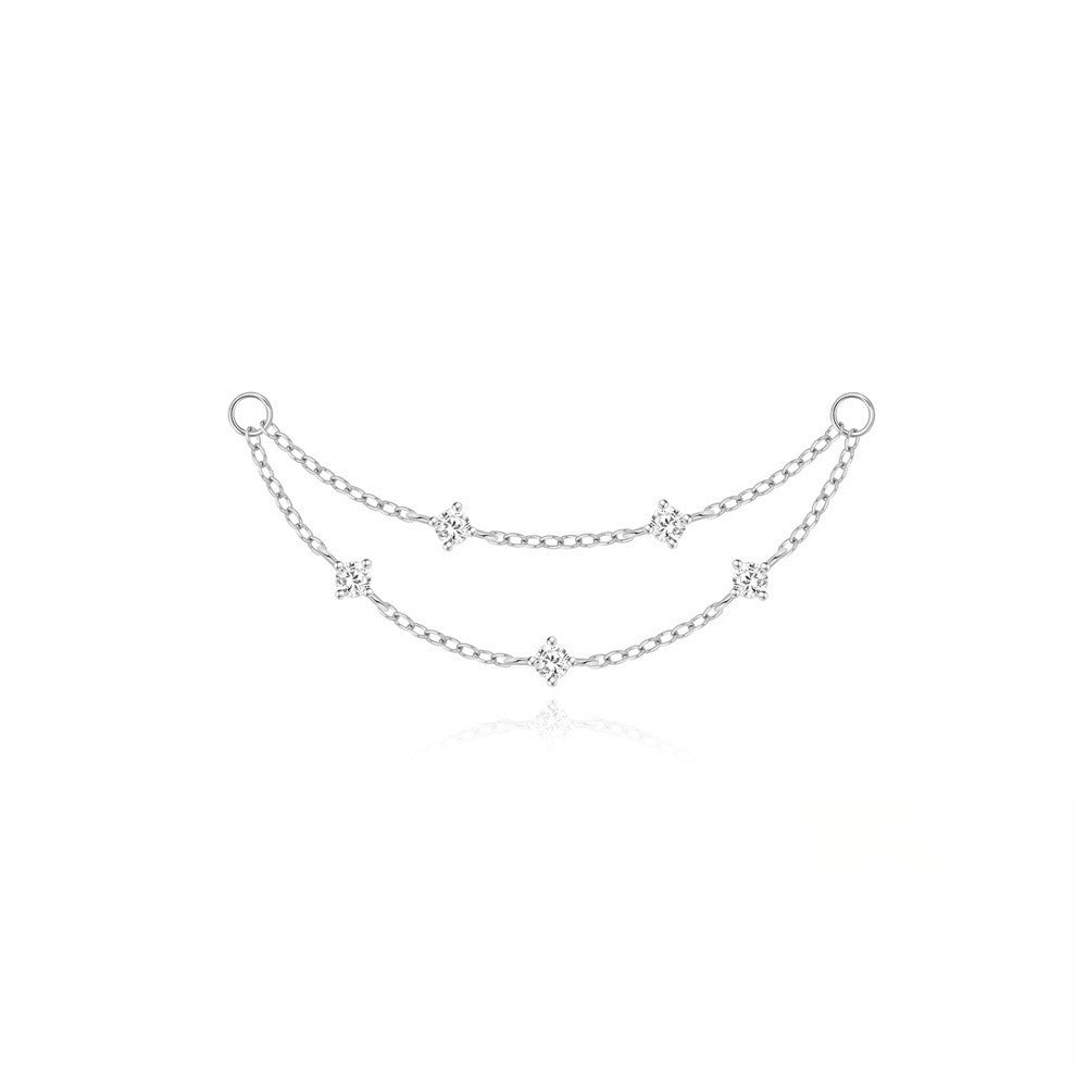 ASTM F136 Long chain rhinestones cartilage tassel dangle piercing earrings accessories