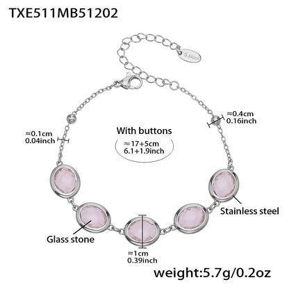 Candy Color Oval Glass Stone Necklace, Bracelet & Earrings Set – Stainless Steel | Fashion Jewelry | Colorful Minimalist Accessories