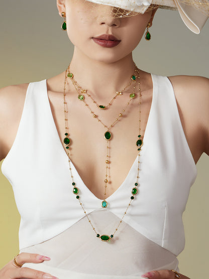 Stainless Steel Oval Gemstone Jewelry Series – Long Pendant Necklace · Bracelet · Drop Earrings | WANTI Jewelry