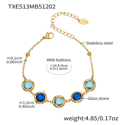 Candy Color Glass Stone Jewelry Set – Stainless Steel Necklaces, Bracelets & Earrings
