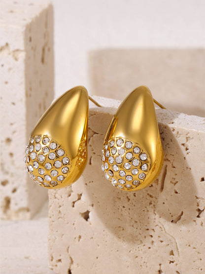 Elegant Teardrop Zircon Earrings – Stainless Steel Enamel, Pearl & Rhinestone Collection | Hypoallergenic Fashion Jewelry