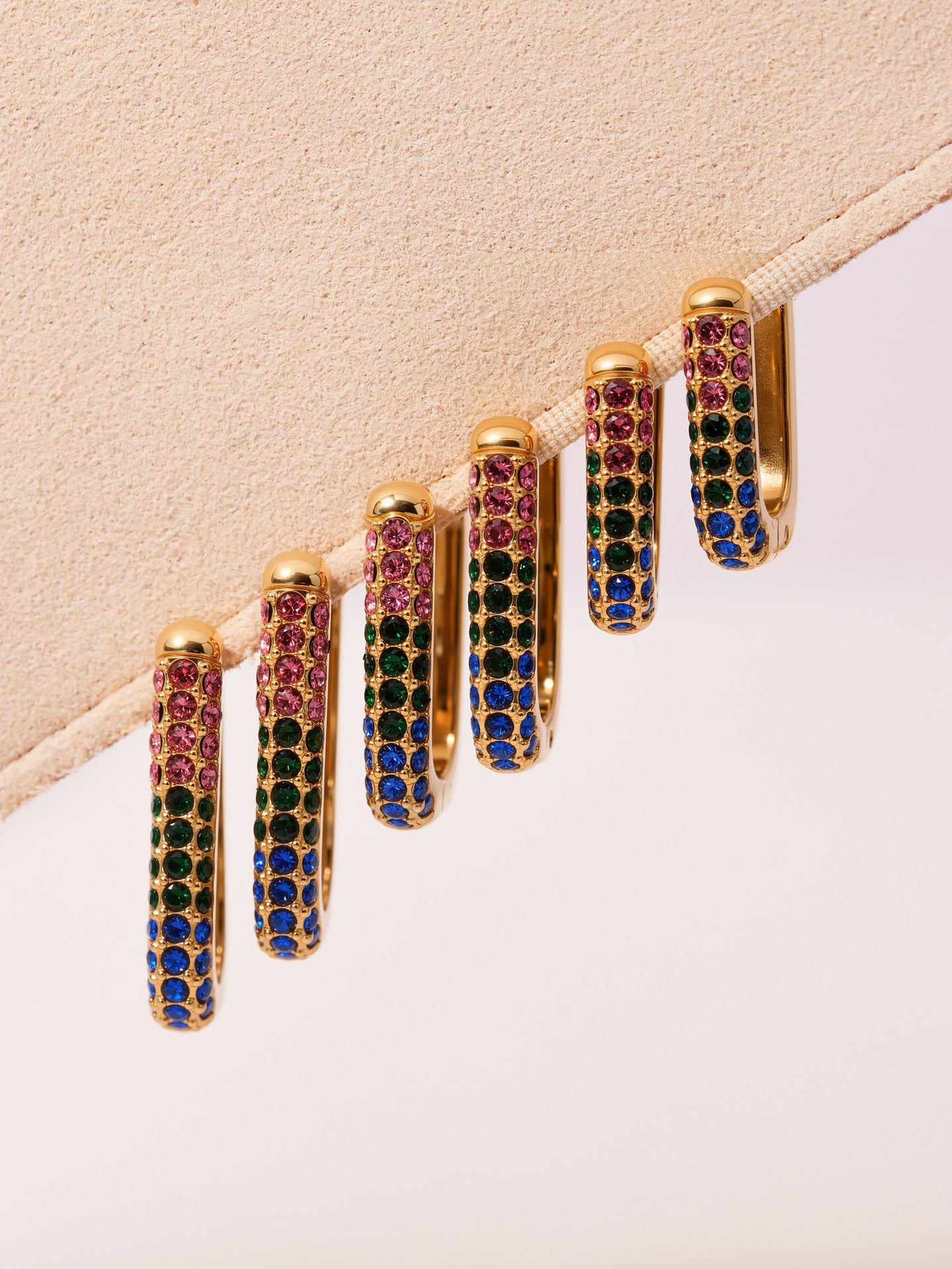 Stainless Steel Long U-Shaped Hoop Earrings with 5A Zircon – Elegant Colorful Statement Fashion Jewelry