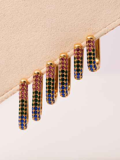Stainless Steel Long U-Shaped Hoop Earrings with 5A Zircon – Elegant Colorful Statement Fashion Jewelry