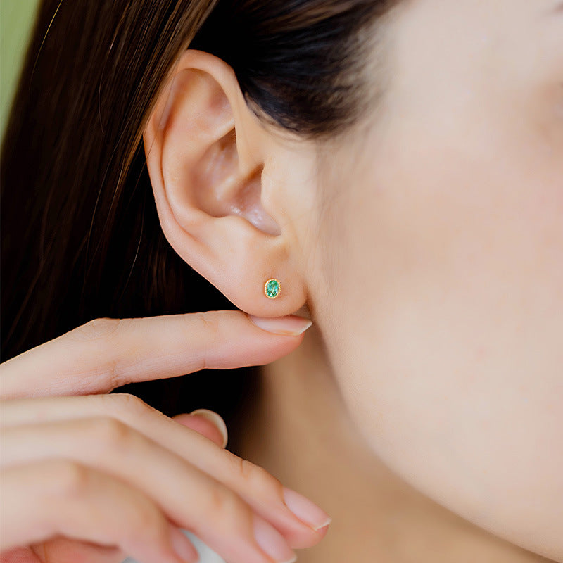 14K Gold Natural Emerald Stud Earrings
