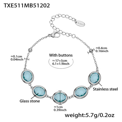 Candy Color Oval Glass Stone Necklace, Bracelet & Earrings Set – Stainless Steel | Fashion Jewelry | Colorful Minimalist Accessories