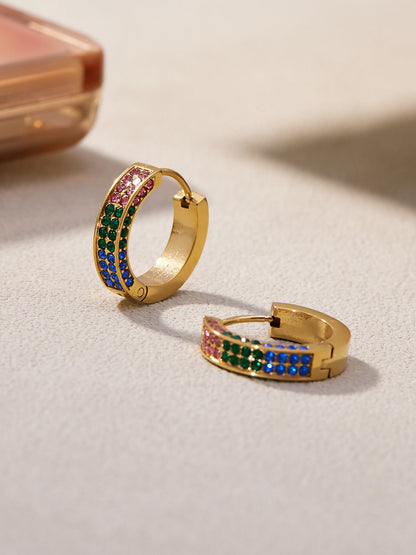 Stainless Steel U-Shaped Zircon Earrings – Colorful High-End Fashion Jewelry Hoop Set