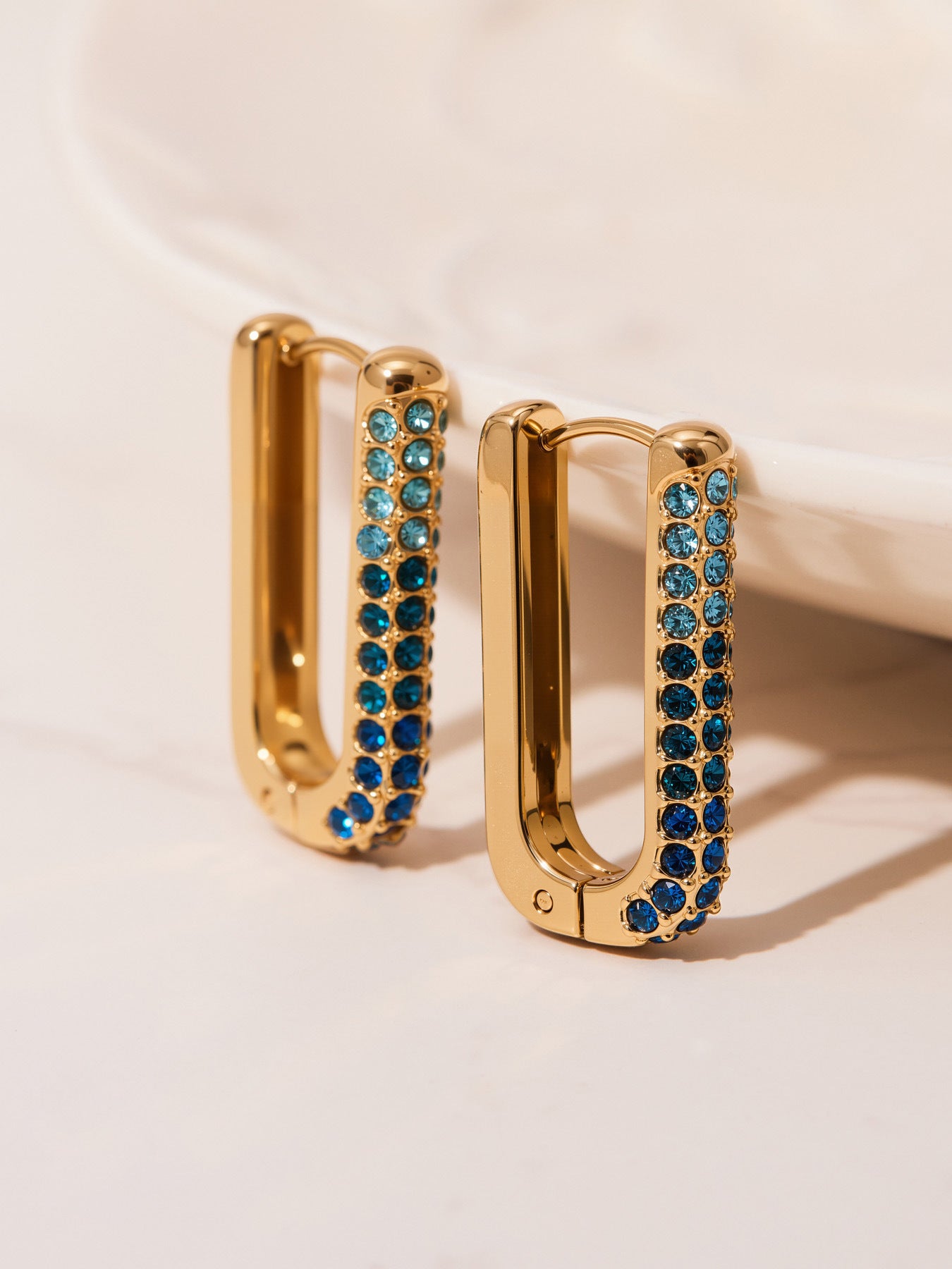 Stainless Steel Long U-Shaped Hoop Earrings with 5A Zircon – Elegant Colorful Statement Fashion Jewelry