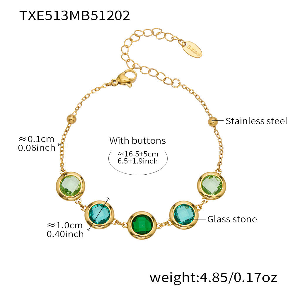 Candy Color Glass Stone Jewelry Set – Stainless Steel Necklaces, Bracelets & Earrings