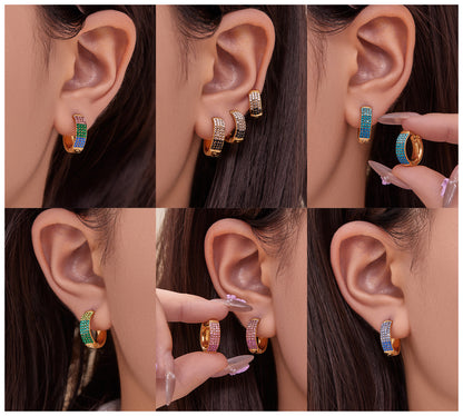 Stainless Steel Geometric Round Zircon Earrings – Multicolor Sparkle Hoop Earrings | WANTI Jewelry