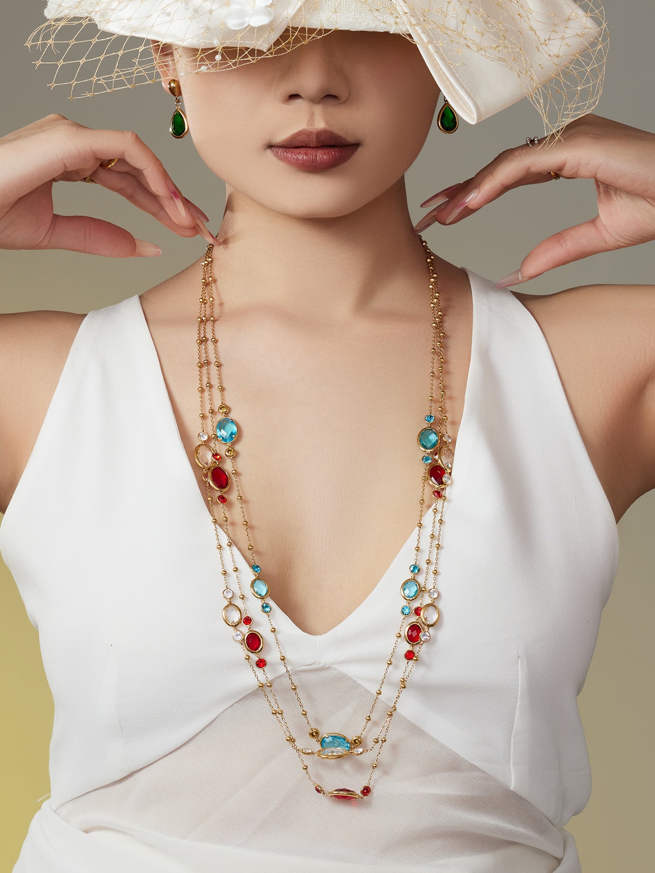 Stainless Steel Oval Gemstone Jewelry Series – Long Pendant Necklace · Bracelet · Drop Earrings | WANTI Jewelry