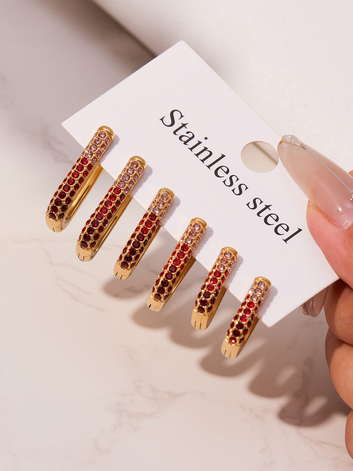 Stainless Steel Long U-Shaped Hoop Earrings with 5A Zircon – Elegant Colorful Statement Fashion Jewelry